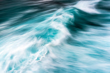 Load image into Gallery viewer, A framed artwork depicting a blurred image of ocean waves with a blue and white color scheme. by Greg Selby south coast photographer blue pool art decor