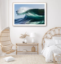 Load image into Gallery viewer, Kalon – crisp blue Australian ocean wave rising with vivid colour and clean energy, luminous coastal tones, premium wall art for Airbnbs, hotels and coastal interiors, fine art photography by Greg Selby Far South Coast Bermagui NSW 