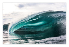 Load image into Gallery viewer, Vamari — a thick glassy barrel wave with a luminous teal-green interior, lip just beginning to pitch, shot at water level on the Australian  south coast. Fine art ocean photography by Greg Selby.