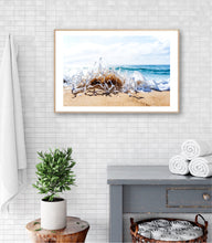 Load image into Gallery viewer, Splashing wave on the beach creating foaming art  south coast nsw wall art print decor