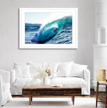 Load image into Gallery viewer,  full wave face with sun breaking through the lip creating a bright halo, shot from water level, Australian coastline, fine art photography by Greg Selby


