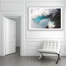 Load image into Gallery viewer, Aeschylus – massive Kiama wave detonating from above, billowing white water over a glowing teal barrel, dark face spiralling in a vortex, South Coast, Sapphire Coast, coastal decor photography by Greg Selby

Kiama South coast wave Print Art decor Coastal Decor 