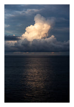 Load image into Gallery viewer, A photograph depicting a serene ocean seascape with a prominent cloudy sunset sky, credited to greg selby photography. Wall art hanging decor from Searenity series  far south coast photographer 