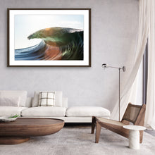 Load image into Gallery viewer, Astrea – inside a forming barrel wave, translucent green glass face with light passing through the curl, Australian coastline, fine art photography by Greg Selby Far South Coast 