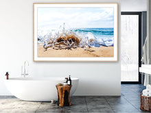 Load image into Gallery viewer, Splashing wave on the beach creating foaming art  south coast NSW wall art print decor Greg Selby