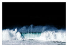 Load image into Gallery viewer, Desistance – aerial clifftop view of a closing wave exploding against dark ocean surface, Australian coastline, fine art photography by Greg Selby Decor wall Hanging 