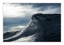 Load image into Gallery viewer, Adali – dark brooding wave shot from water level, heavy textured face against dramatic silver backlit sky, Australian coastline, fine art photography by Greg Selby south coast Decor print
