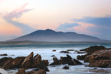 Load image into Gallery viewer, Guluga, the sacred Mother Mountain of the Yuin people, rising above the coastline near Bermagui, creating a breathtaking Australian landscape where mountain, sea, and sky meet in harmony.
Captured by Artist Greg Selby on sunset